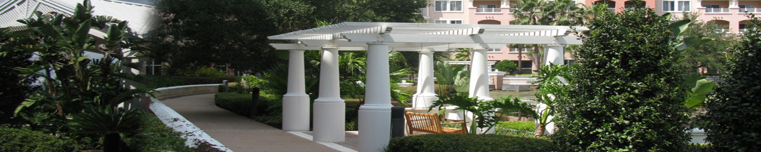 Residential courtyard with pergola and classical columns